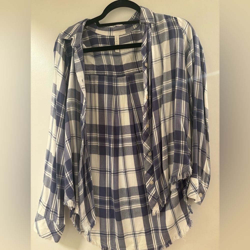 Mia and Tess blue plaid button up